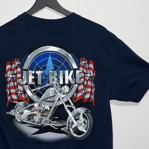Vintage Y2K 2000's American Chopper T-Shirt Blue Motorcycle American Flag Large